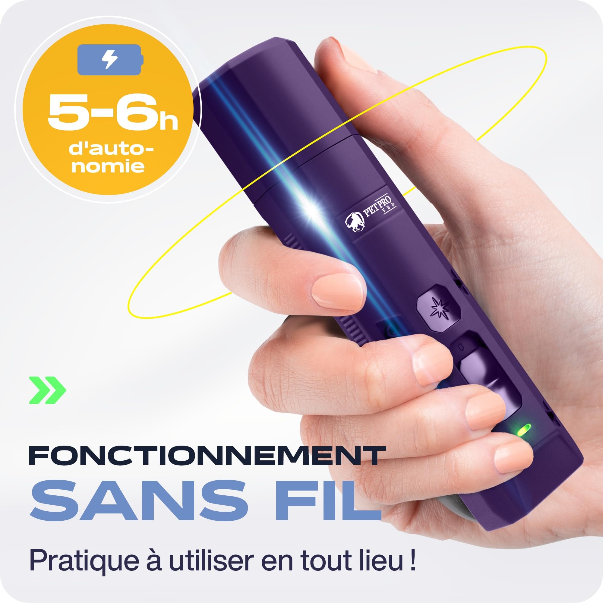 PETPROVED Lime pour Chien Lime Ongle Griffes Chien Electrique Silencieux Lime Griffe Chien Electrique avec 2 Lumières LED Sécurité Coupe Griffe Chien Chat Lime a Ongles pour Chien Professionnel