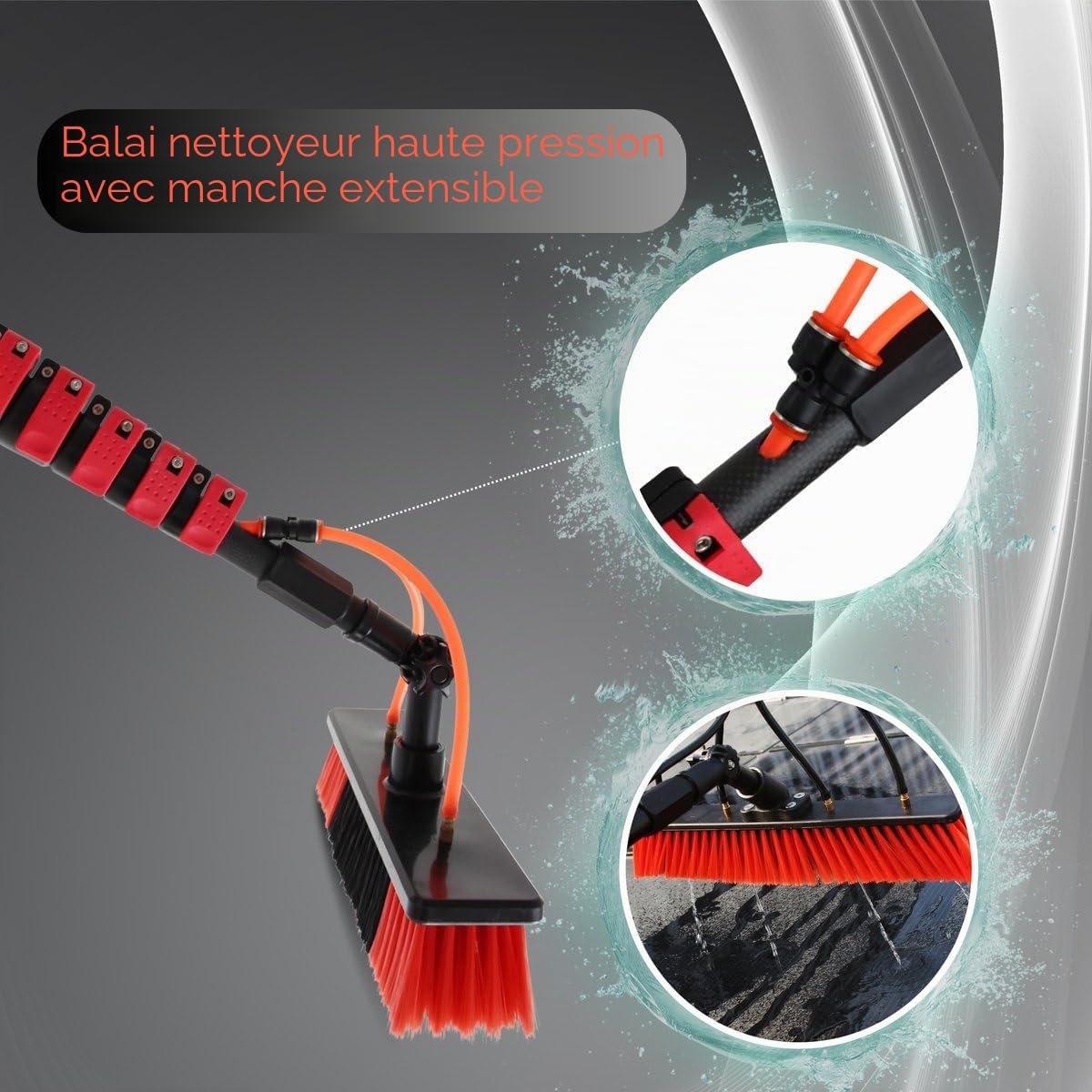 Brosse nettoyante et Lavage Extensible 7 m avec Eau à Pression - Nettoyeur de fenêtres, Murs et Voitures, bâton télescopique, Balai avec Eau et Savon, nettoie plaques et Panneaux solaires