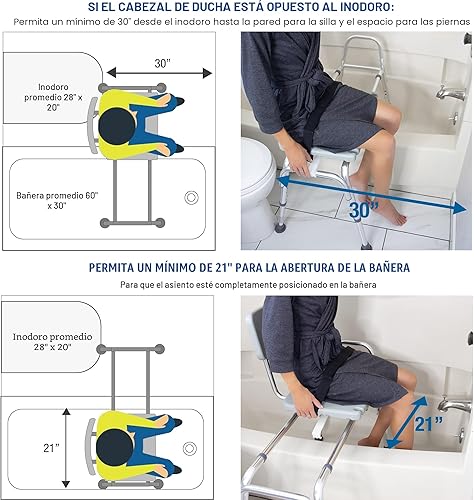 Miniatura 5 de DMI Banco de transferencia de bañera y silla de ducha con cuerpo de aluminio antideslizante, elegible para FSA, altura del asiento ajustable