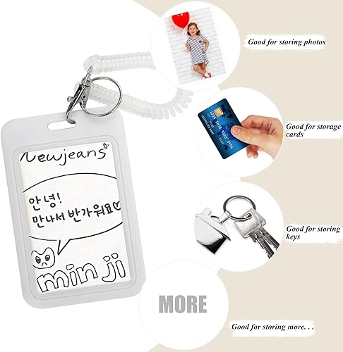 Miniatura 6 de Llavero acrílico para tarjetas fotográficas, soporte para tarjetas de identificación de 3 pulgadas, tarjeta de autobús, cuentas de colores, colgante