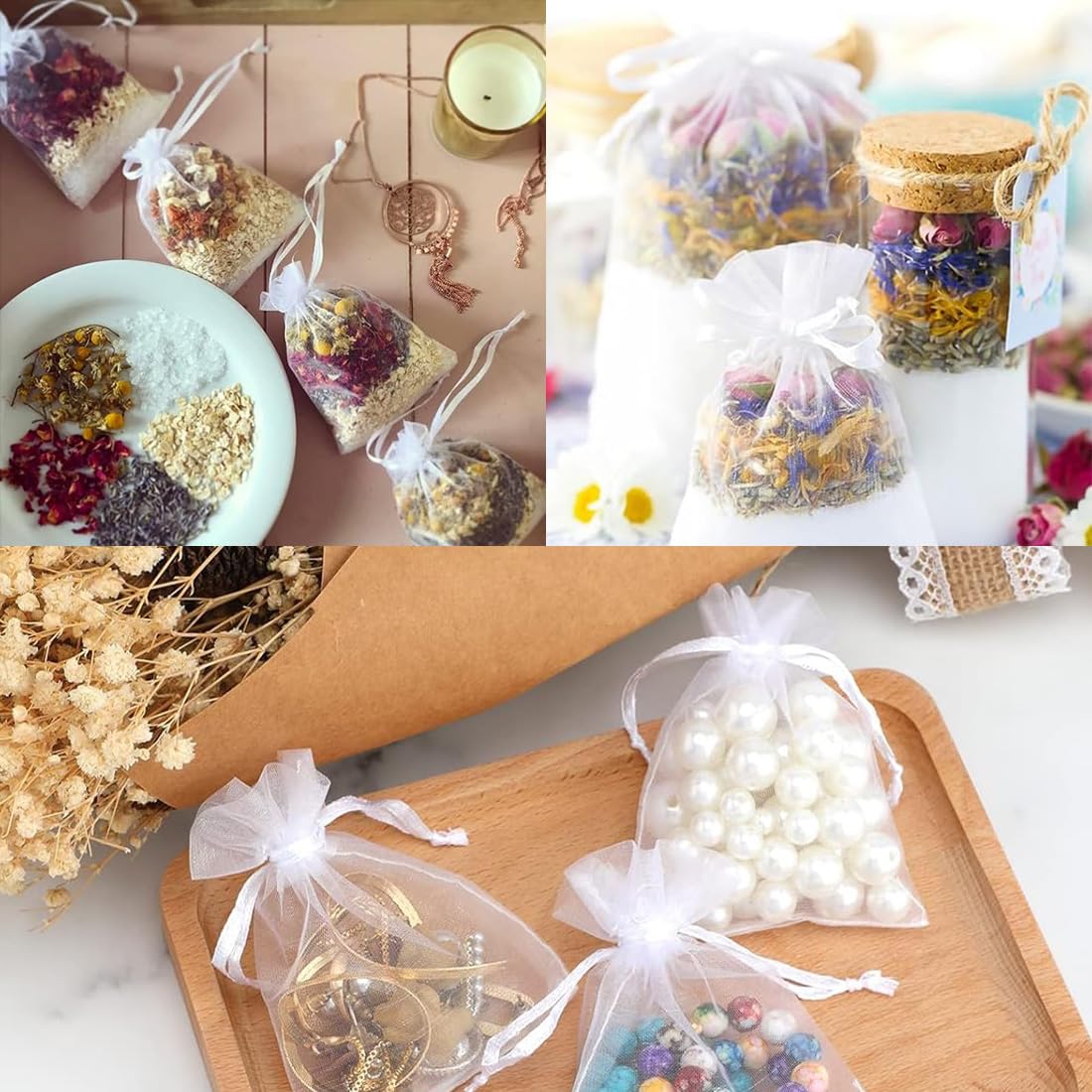 Sacs Bonbons Fête 100 Sachets Organza 10x15cm Avec Cordon - Sacs Cadeaux Pour Mariage, Noël, Bijoux Emballage Mariage