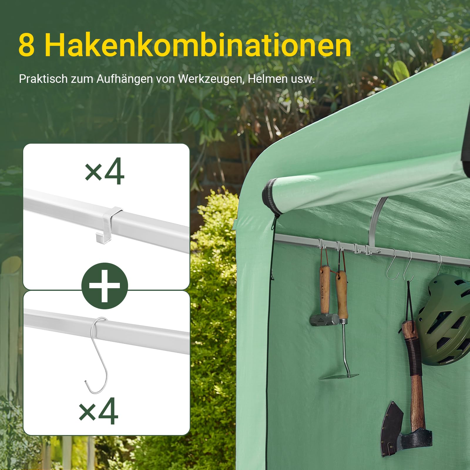 SoBuy Fahrradgarage wetterfest Geräteschuppen Fahrradgarage für 2-4 Fahrräder Carport Zelt mit UV-Schutz Fahrradschuppen für Regenschutz Motorrad Garage Gartenhaus Grün 159x165x219cm KLS11-L-GR