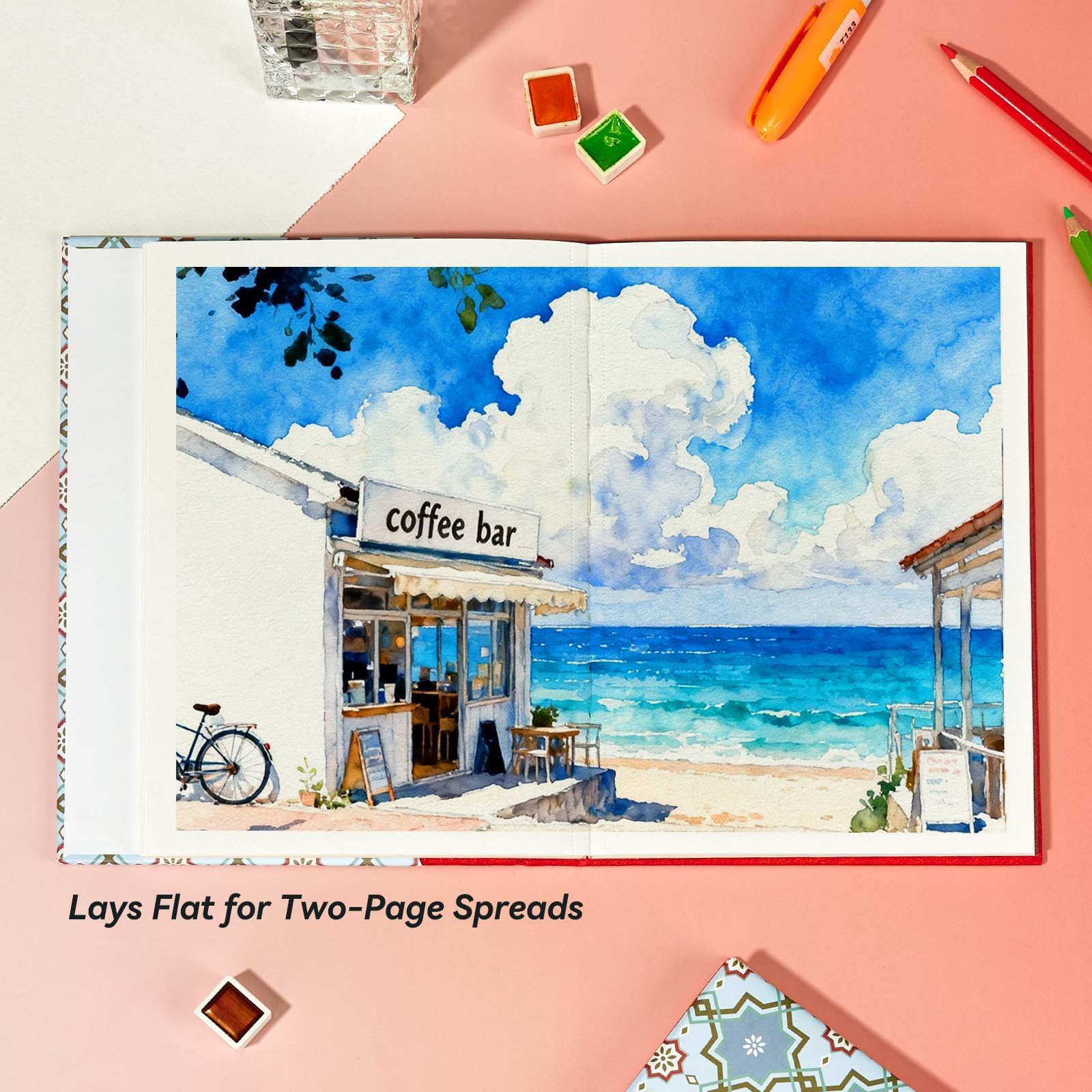 Arrtx Blocco da disegno ad acquerello, 100% cotone, 300 g/m², stampa a caldo, 24 fogli, dorso piatto a vista, perfetto per acquerelli, guazzo, inchiostro e supporti misti, diario di viaggio, Plein Air