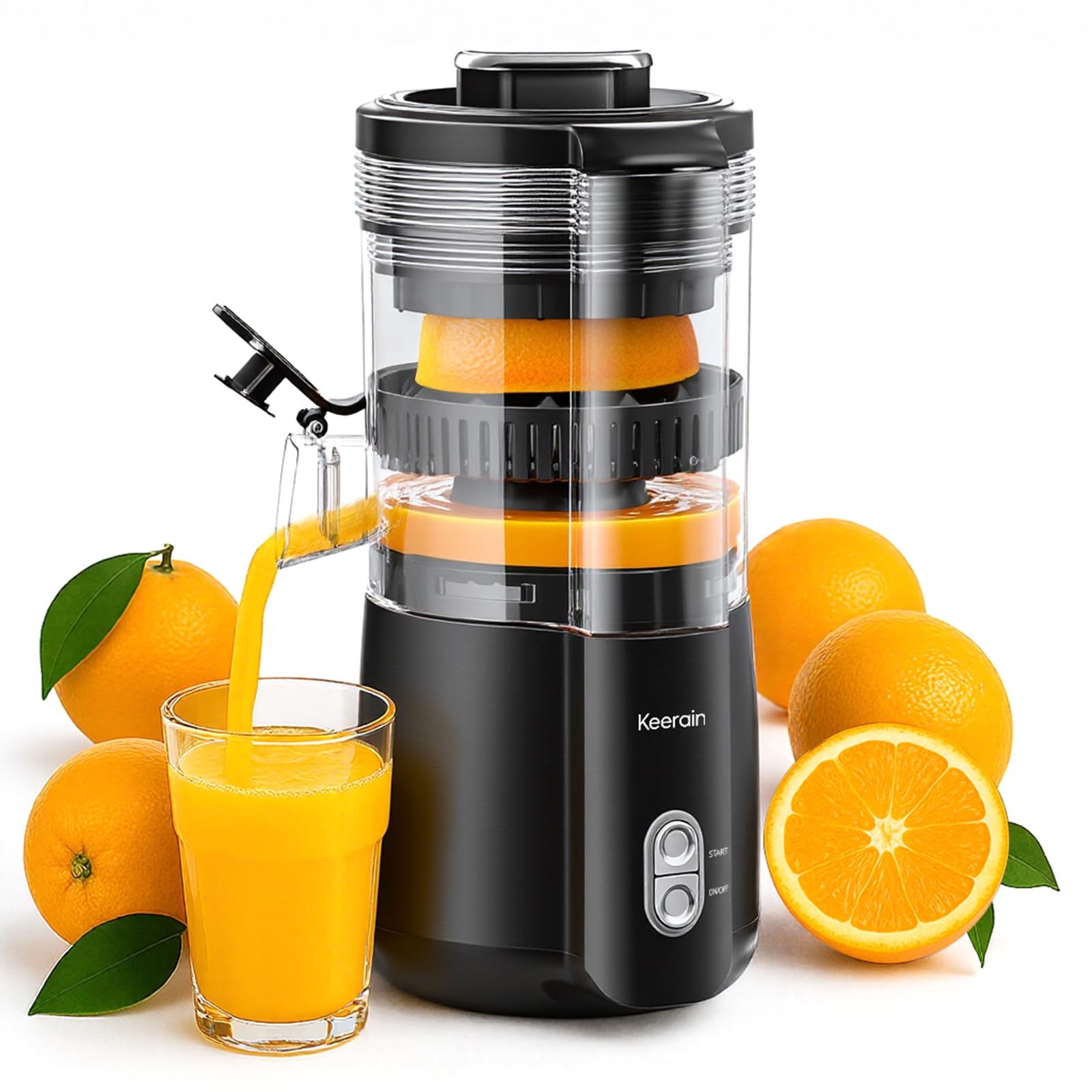 Keerain Elektrische Zitruspresse, Automatische Orangenpresse Mit Reinigungsbürste, Kompakte Zitronenpresse Für Lemon & Lime