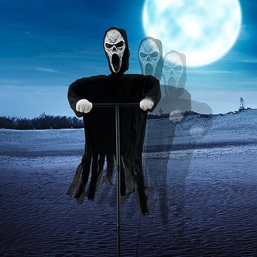 Miniatura 7 de Decoración de espantapájaros con cara de fantasma volador, adorno aterrador de Halloween, fantasma, cuervos, decoración del hogar para patio al aire