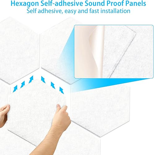 Miniatura 3 de Paquete de 12 paneles acústicos, hexagonales autoadhesivos de espuma a prueba de sonido, de 12 x 10 x 0.3 pulgadas, paneles de espuma de alta