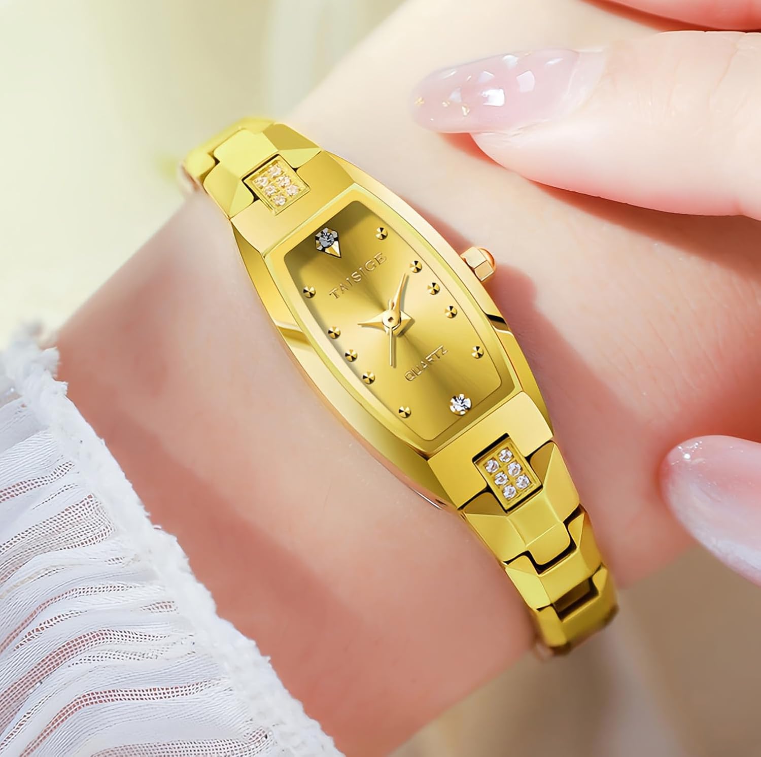 MASTOP Slim Thin Gold Watches for Women Dainty Hexagon Ladies Quartz Wrist Watches Stainless Steel Band Fashion Analog Watch Luxury Bracelet Ladies Elegant Dress Small 50M Watereproof - Image 2