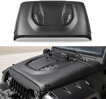 10th Anniversary Style Vented Steel Replacement Hood Compatible with Jeep Wrangler JK JKU 2007-2018, Heat Dispersion Engine Hood, Black