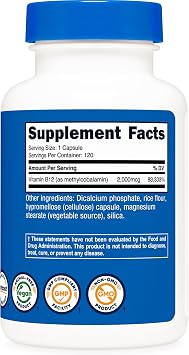 Nutricost Vitamin B12 (Methylcobalamin) 2000mcg, 120 Capsules - Vegetarian Caps, Non-GMO, Gluten Free B12 Supplement