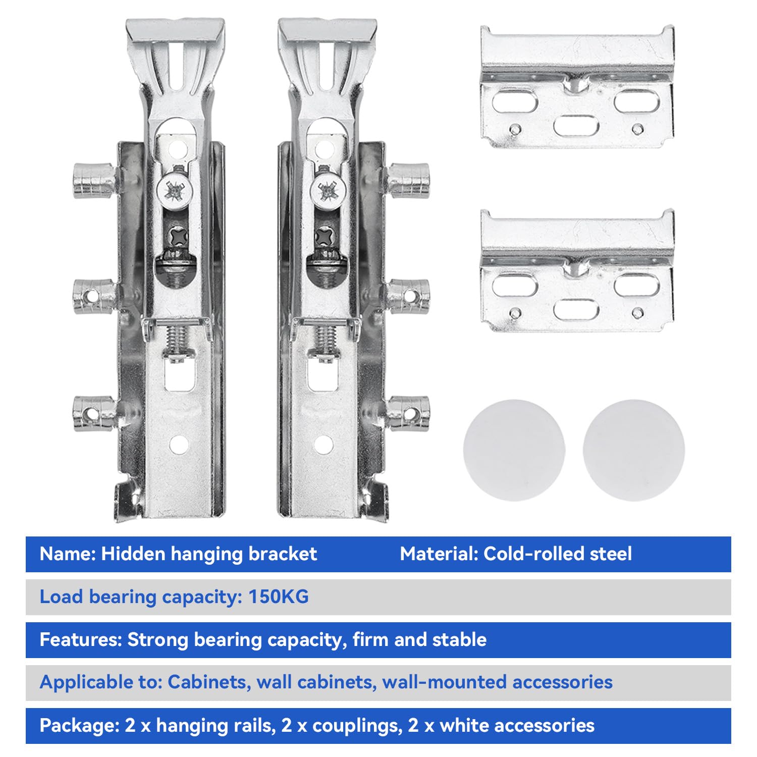 2Pcs Kitchen Cabinet Sospensione Rail, Universal Hidden Kitchen Cabinet Staffa Regolabile 150 kg Codice Sospensione per Armadio Montato A Parete Heavy Duty Cucina Parete Armadio Montato A Parete