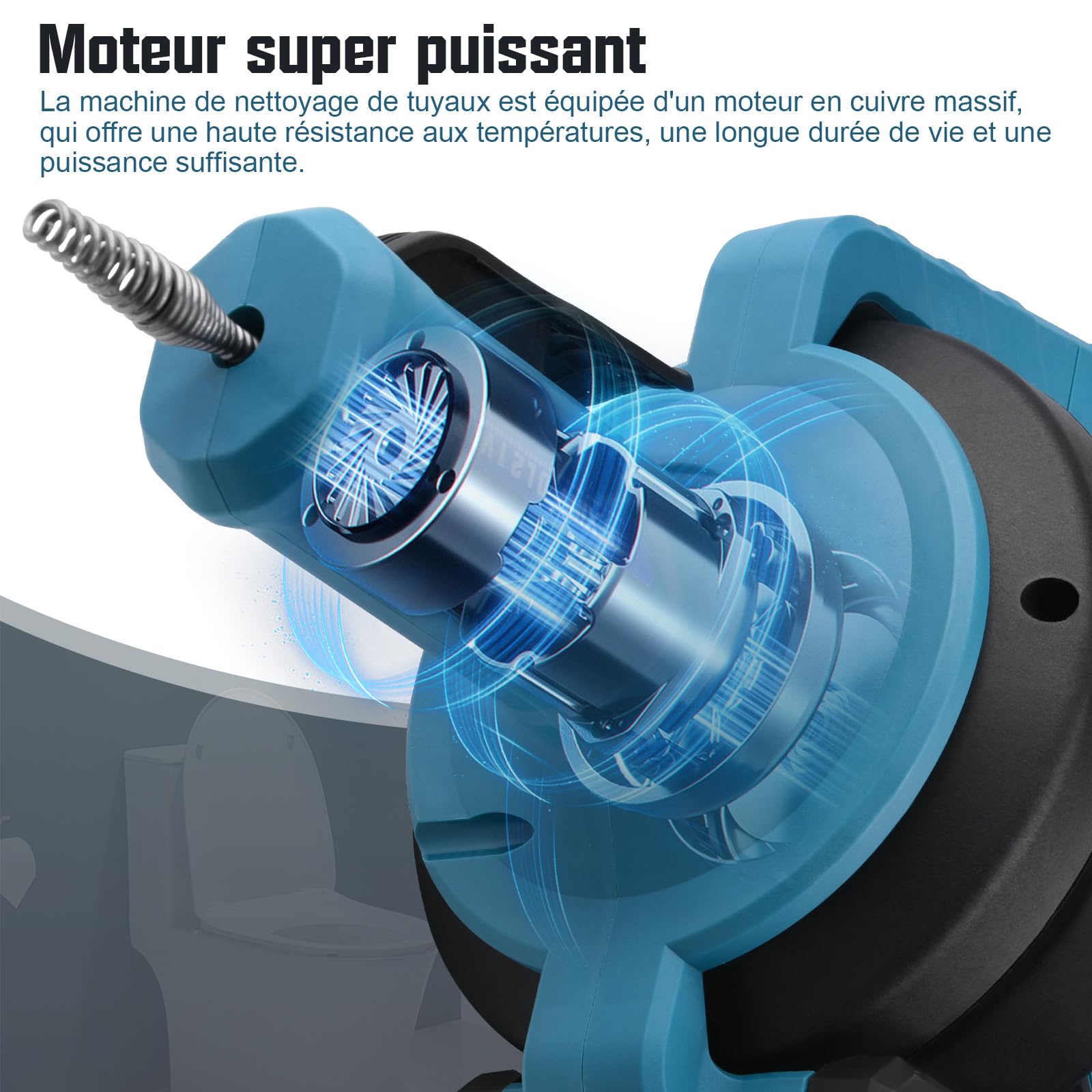 XIIW Furet Déboucheur de Canalisation Électrique Sans Fil 18V(MAX 21V), Spirale 7,6m, Pour Tuyaux Ø16-85mm, Rotation Avant/Arrière, Batteries Incluses, Outil de nettoyage de tuyaux professionnel