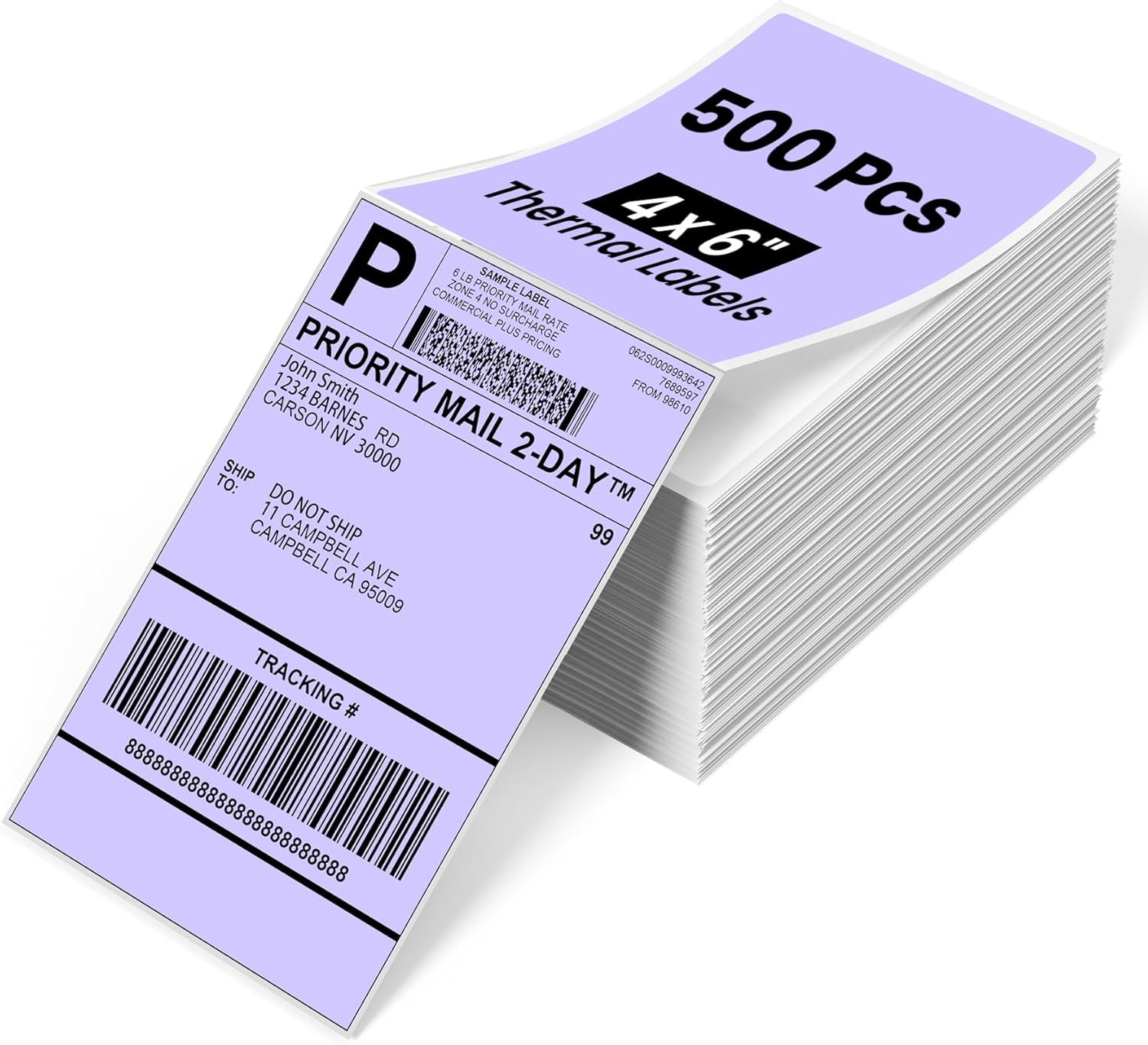 Phomemo 4x6 Thermal Labels for Shipping Label Printer - 500PCS Purple Mailing Labels 4x6 Direct Thermal Label Fanfold Compatible with Rollo,MUNBYN,Nelko,JADENS,KNAON Printer Water/Oilproof NO BPA/BPS