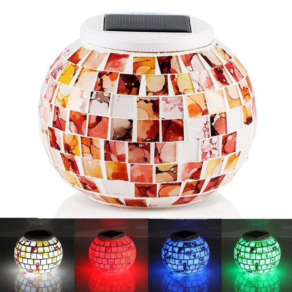 Solar Mosaic Table Lamp,KINGCOO Waterproof Color Changing LED Solar Light Garden Crystal Glass Ball Table Night Light Indoor/Outdoor Decorations for Christmas Party Deck Patio Yard (Granite)