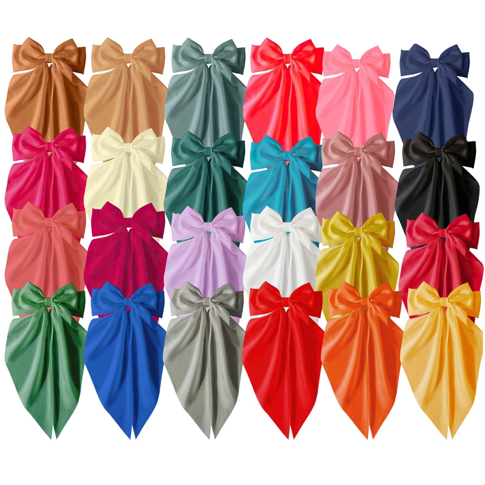 24 Pcs Large Satin Hair Bows With Non-Slip Clips, 12 Pcs-A & 12 Pcs-B In, Ideal For Various Events, Great For Women