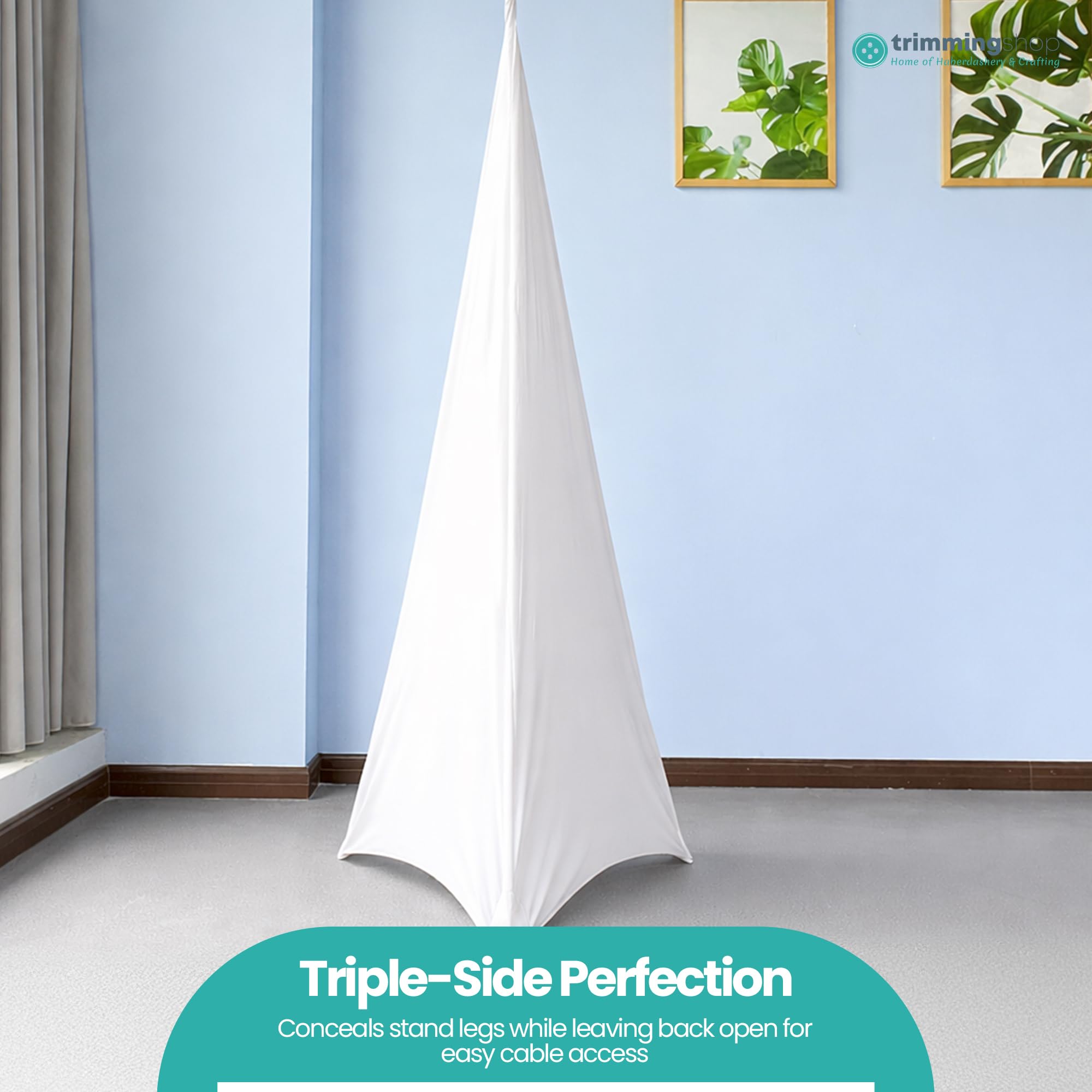 Trimming Shop Housse blanche triple face étirable pour trépied de haut-parleur DJ pour anniversaires, mariages, réceptions, banquets, fêtes, événements spéciaux, lavable, 2 pièces