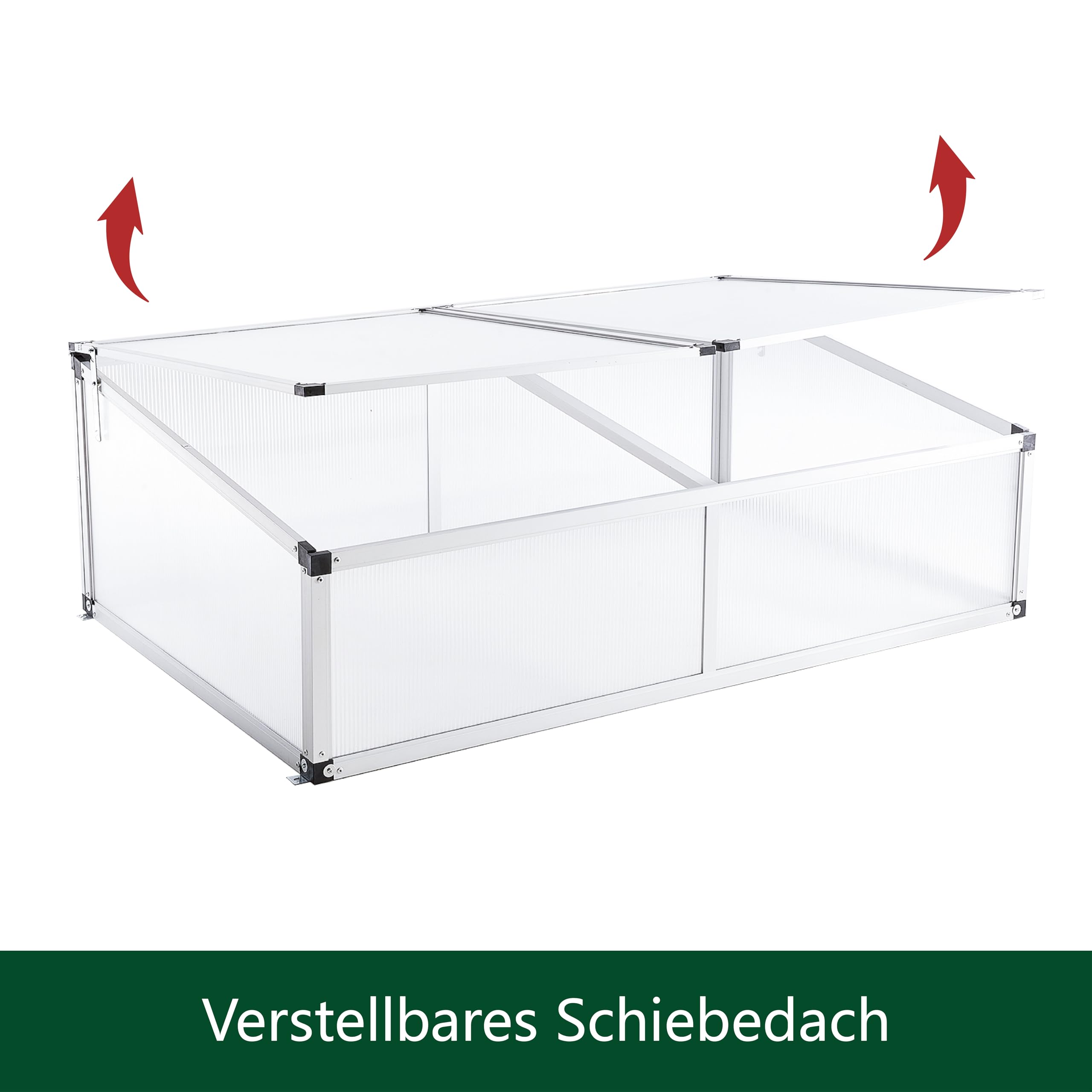 Alu Frühbeet lichtdurchlässig Frühbeetkasten Mini Gewächshaus Treibhaus UV Schutz Pflanzbeet 118x77x40 cm Doppeldach Silbern