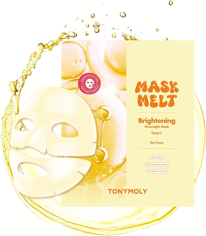 TONYMOLY Mask Melt Brightening Hydrogel Mask - Rice Essence, Even Tone | Formulated with Niacinamide, Ascorbic Acid, Sodium Ascorbyl Phosphate, and Adenosine to brighten skin and fade dullness.