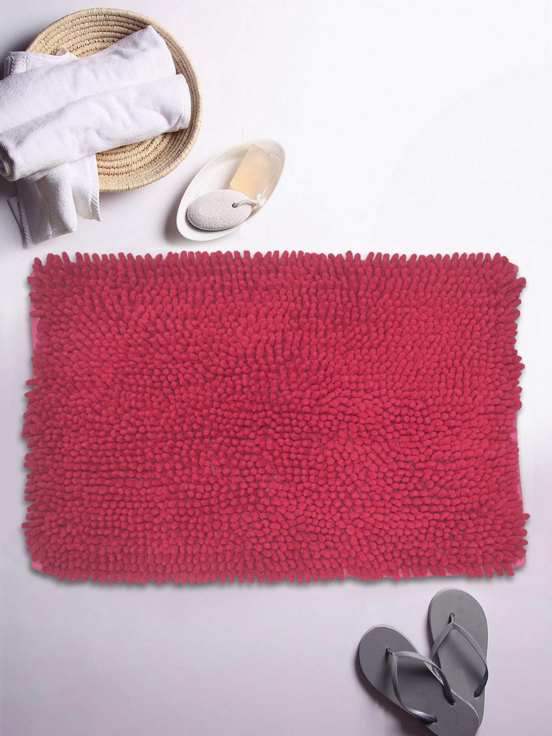 Bianca Thick Shaggy Anti Slip Bath Mat -1pc Large (Yakuza) Solid-Fuschia