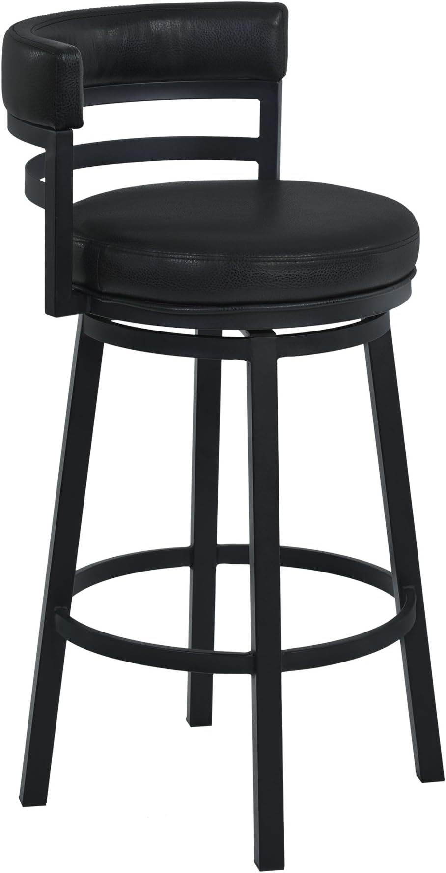 Madrid 26" Seat Height Swivel Modern Ford Black Faux Leather and Black Finish Bar Stool for Kitchen Island Counter