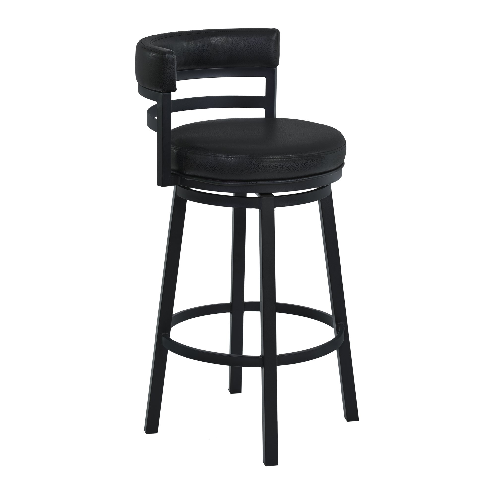 Madrid 26" Seat Height Swivel Modern Ford Black Faux Leather and Black Finish Bar Stool for Kitchen Island Counter
