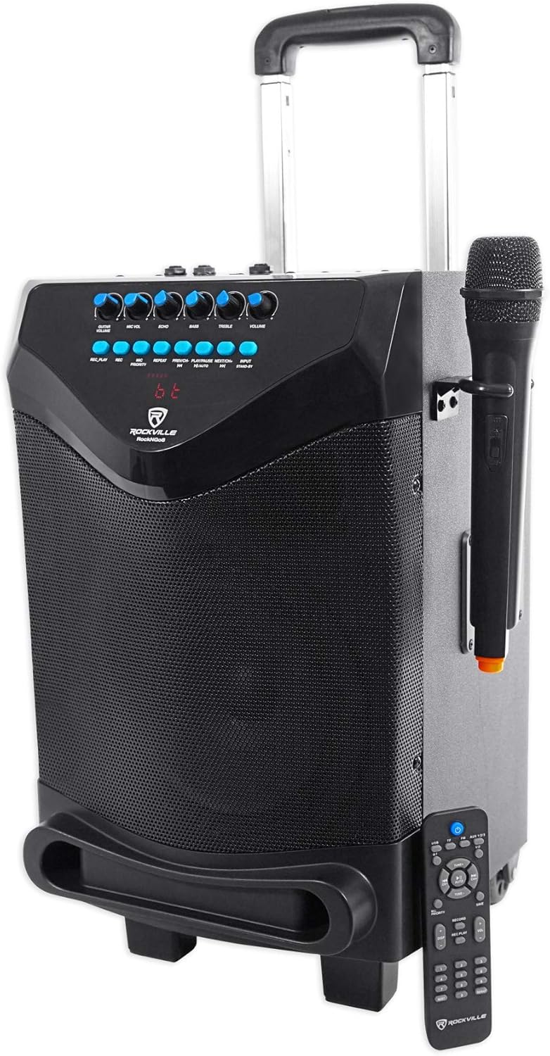 Rockville ROCKnGo 8" 360W Portable PA Speaker, Bluetooth, Wireless Mic, USB, TF, FM Radio, Rechargeable Battery, for Karaoke and Outdoor Events