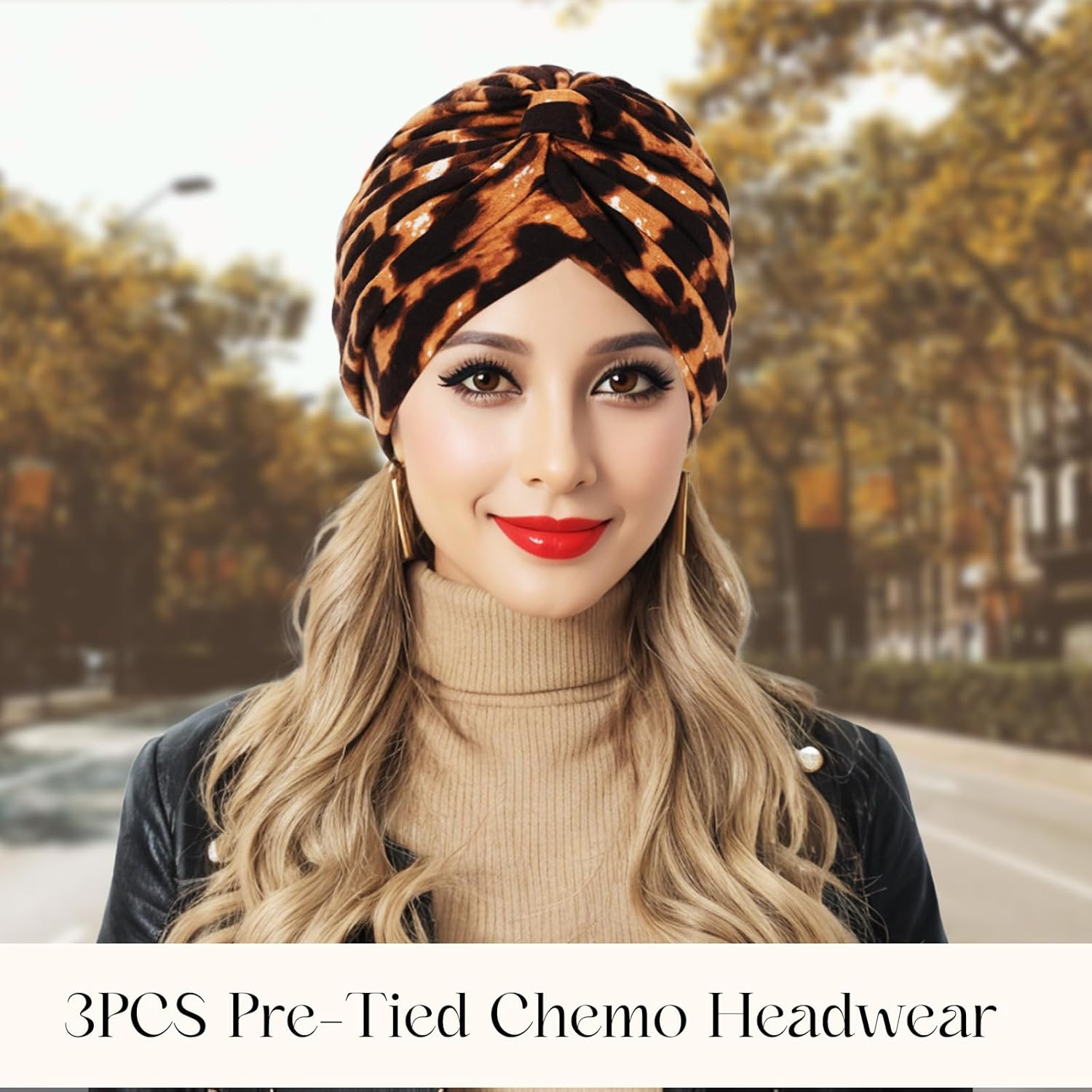XEPST 3 PCS Chemo Headwear for Women, Pleated Cancer Headscarf Floral Print Turban Beanie Hat Elastic Head Coverings Wraps for Hair Loss Sleep Cap - Image 5