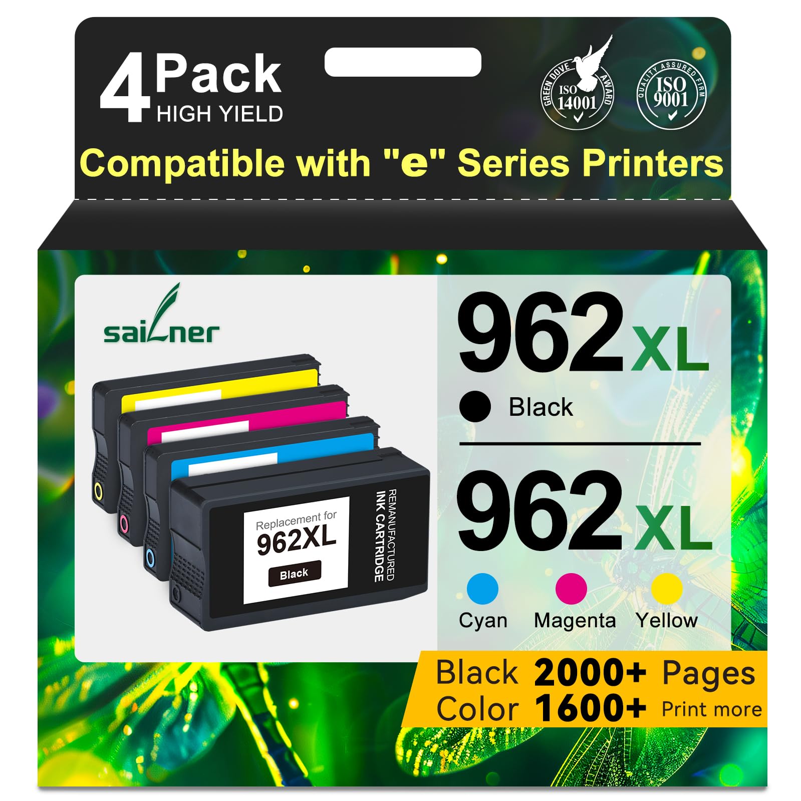 962XL Ink Cartridges for HP 962XL Ink Cartridges Combo Pack Work for HP Officejet Pro 9015e 9010 9025e 9015 9025 9018e 9025e 9020 Printer for HP 962 (4 Pack)