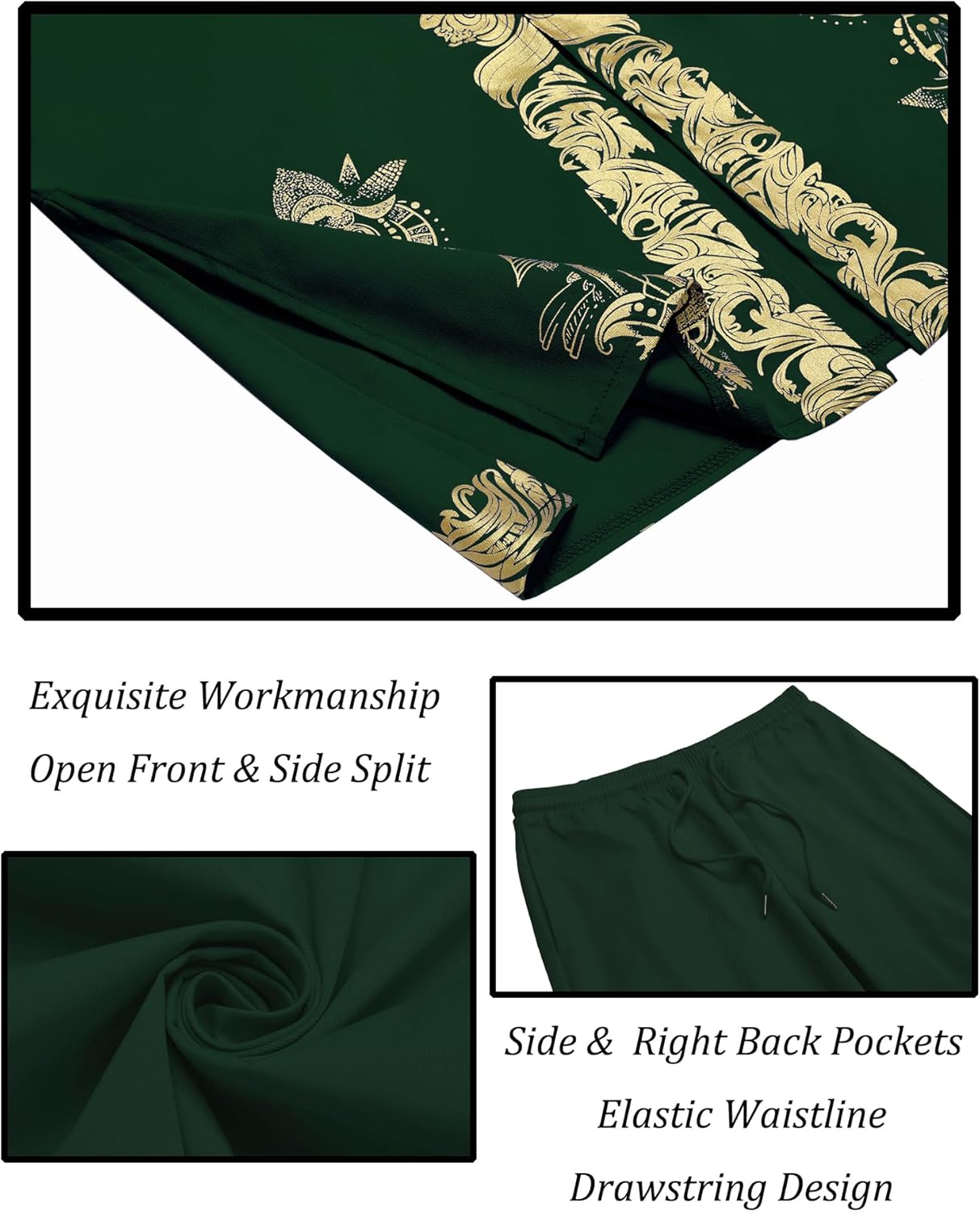 Mens African 2 Piece Set Zipper Nigerian Dashiki Metallic Shirt and Pants Outfit Gold Stamp Printed Long Traditional Suit - Image 8