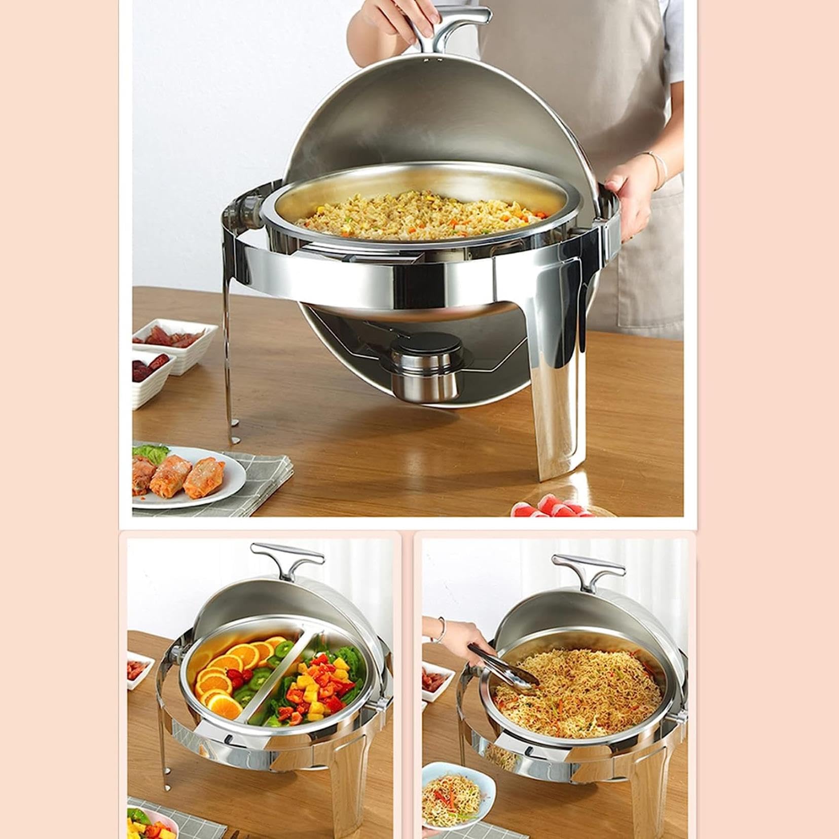 Server e riscaldatore per buffet: piatto per buffet con coperchio, impostazione buffet con spezzatino, scaldavivande per buffet per feste, riscaldatore per buffet da tavolo.Scaldavivande a carrello