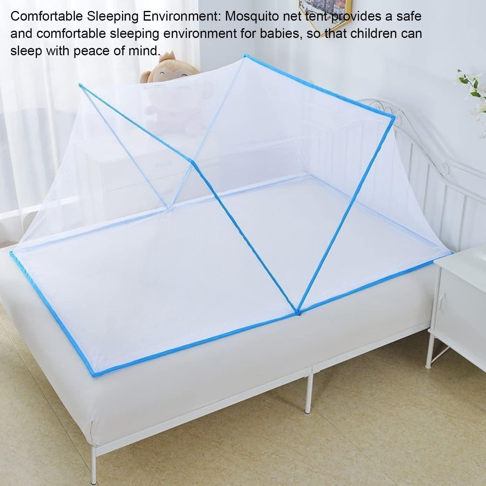 Zanzariera Pieghevole per Lettino Bambini, Tenda da Letto Estiva Durevole, Blu