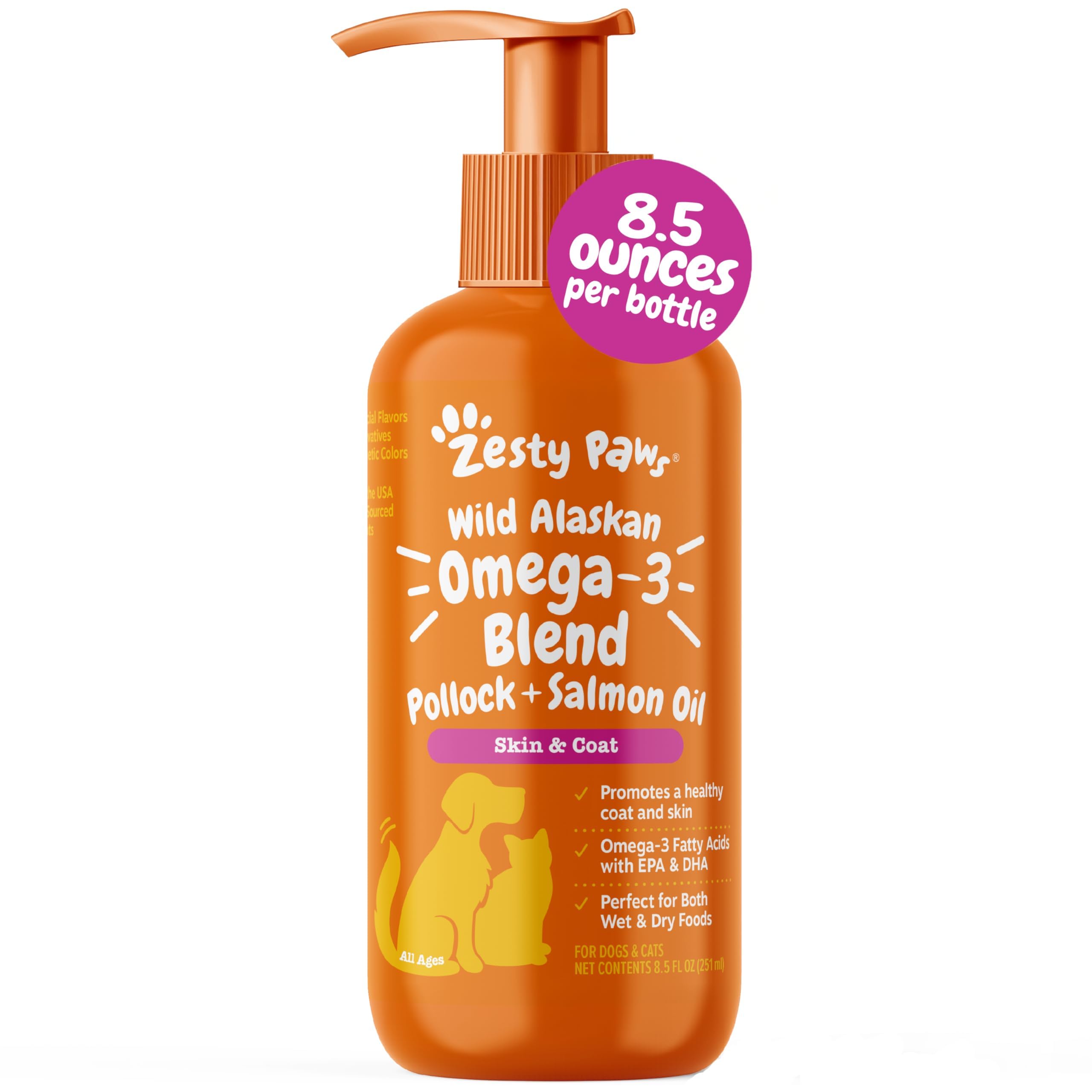 Zesty Paws Salmon Oil for Dogs & Cats - Omega 3 for Dogs 8.5oz