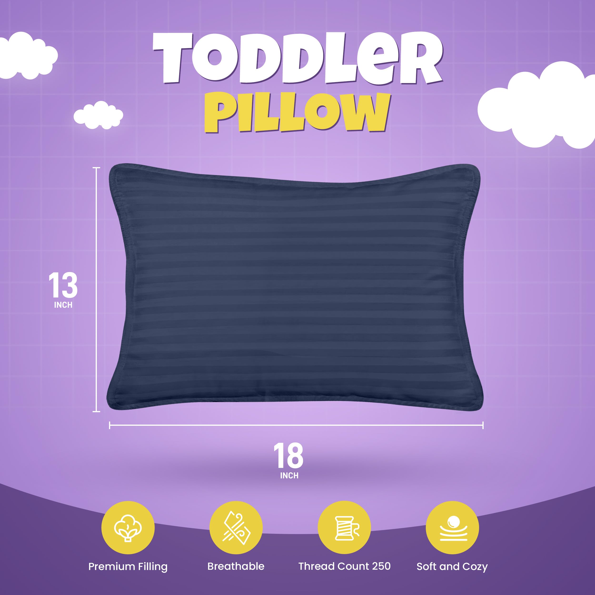 Utopia Bedding Almohada para niños pequeños (azul marino, paquete de 2), almohadas de 13 x 18 pulgadas para dormir, funda de mezcla de algodón suave y transpirable, almohada para niños pequeños