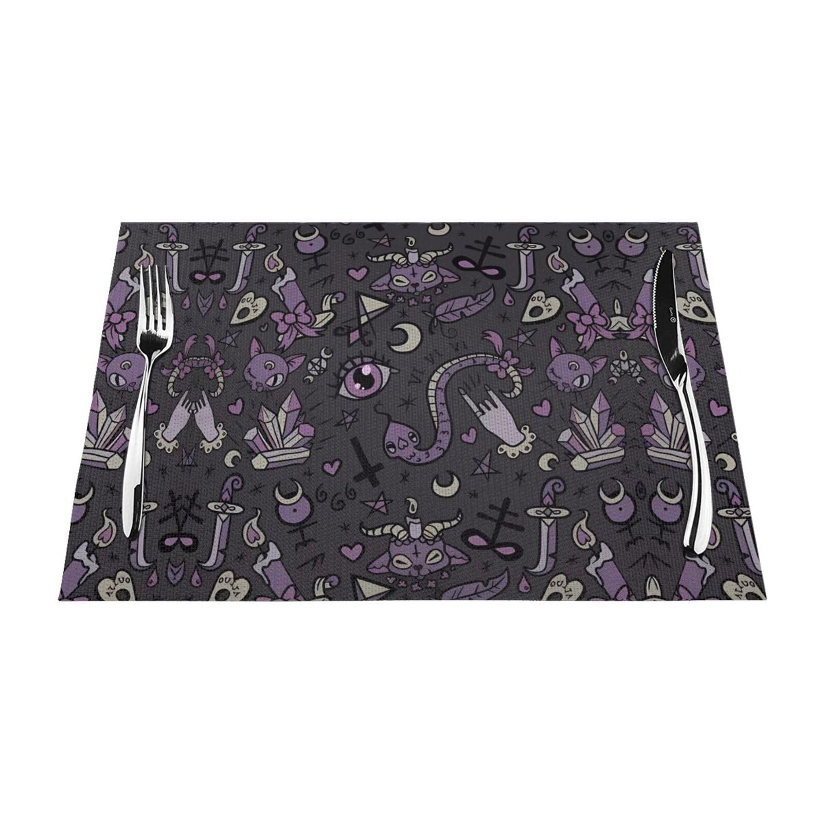 Sets de table Goth Spooky HYTTER violets et noirs faciles à nettoyer