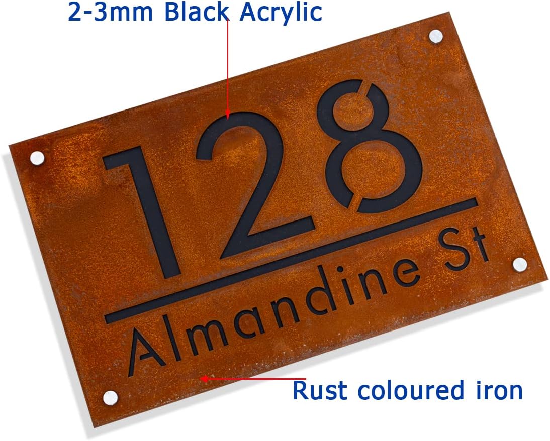 Rusted Steel Modern House Number for Outside, Address Number Plaque, Custom Sign,Personalized Sign