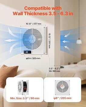 VEVOR Room to Room Fan, Two-Way Airflow Through-the-Wall Fan 8 with Remote, Temperature Control, 305 CFM 10-Speed Ventilation Quiet Vent for Bathroom, Laundry Room and Indoor