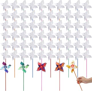 Jucoan 100 Pack DIY Pinwheels Craft Bulk White Blank Paper Pinwheels for Kids Graffiti Coloring, Paper Windmill Art Craft Kit for School Birthday Party Group Activities