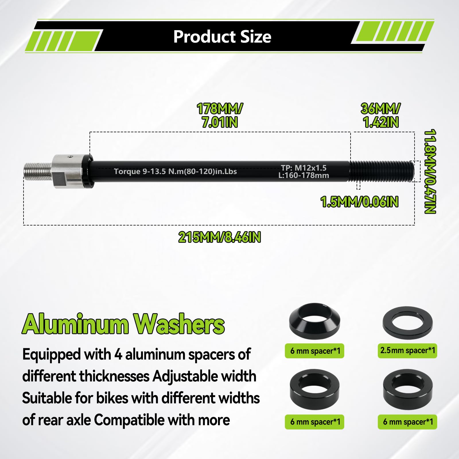 Adaptateur d'essieu traversant M12 pour 160-178 mm, longueur de tige réglable pour remorque de vélo - Adaptateur pour la plupart des attelages de remorque de vélo
