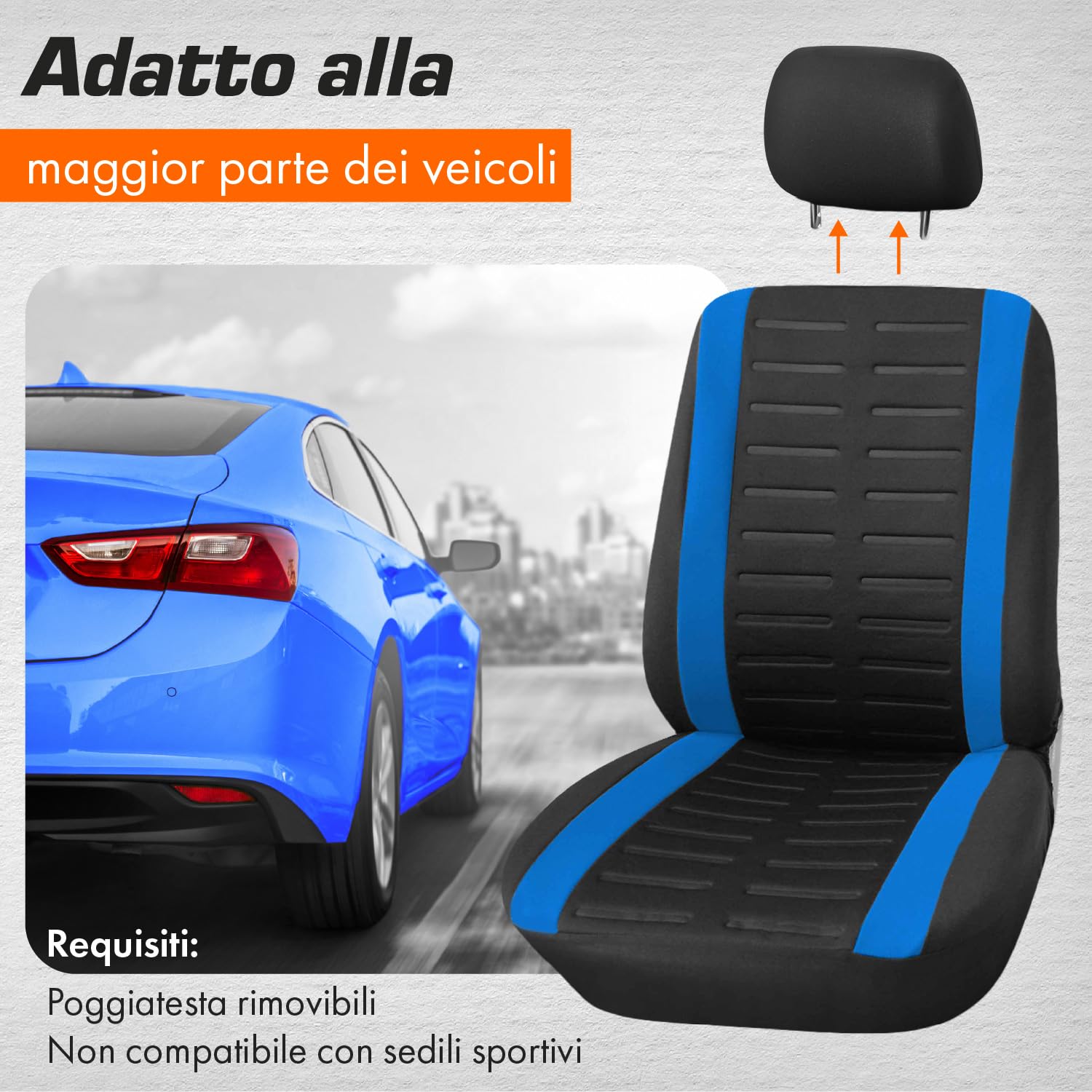 Miky, coppia coprisedili anteriori in microfibra, universali - Blu