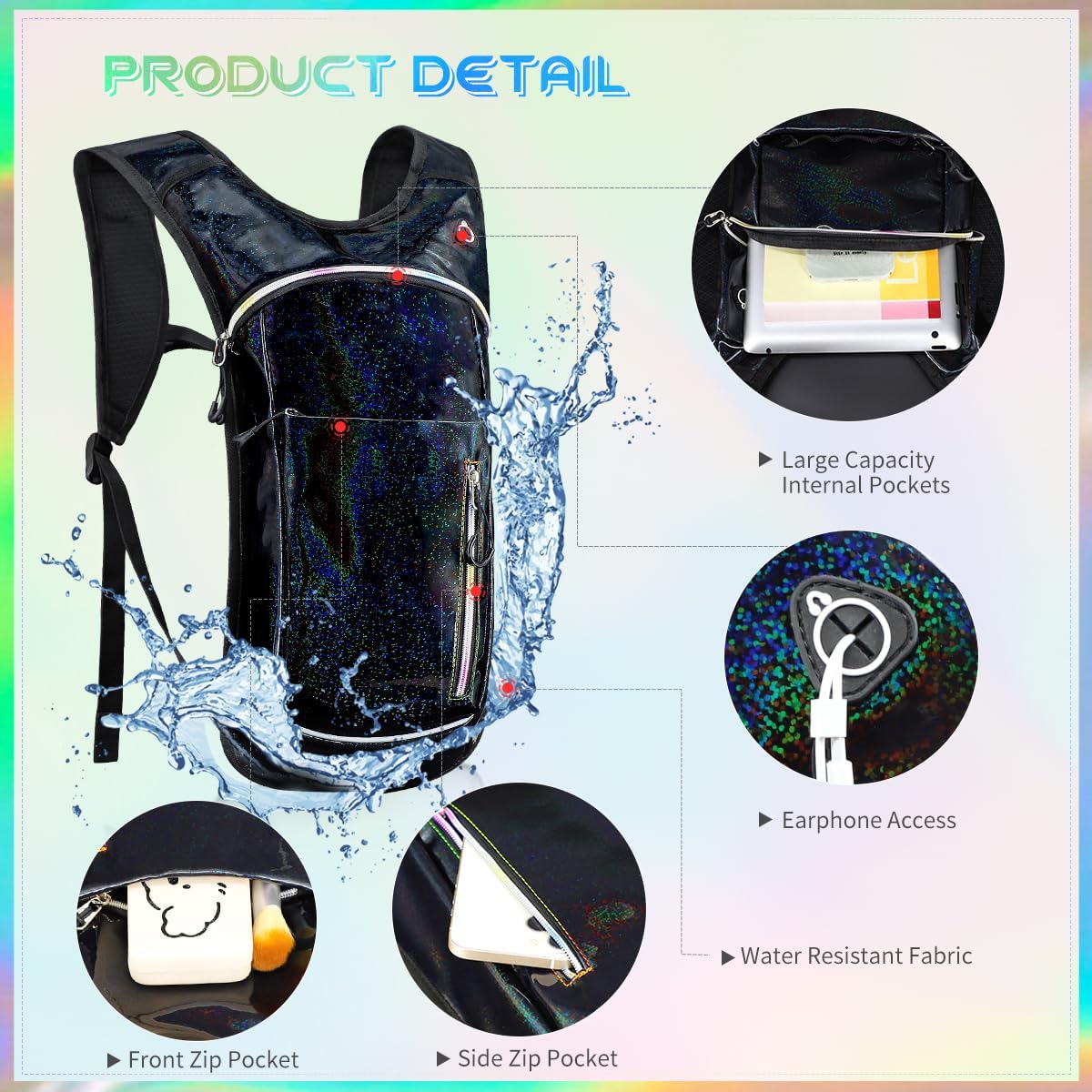 Hydration Backpack with 2L Water Bladder, Raves Water Backpack, Lightweight Insulation Hydration Pack for Men and Women, Suitable for Music Festivals, Raves, Hiking, Activities - Image 4