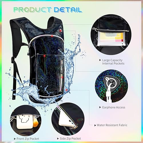 Miniatura 4 de Mochila de hidratación con vejiga de agua de 2 L, mochila de agua para raves, paquete de hidratación de aislamiento ligero para hombres y mujeres,