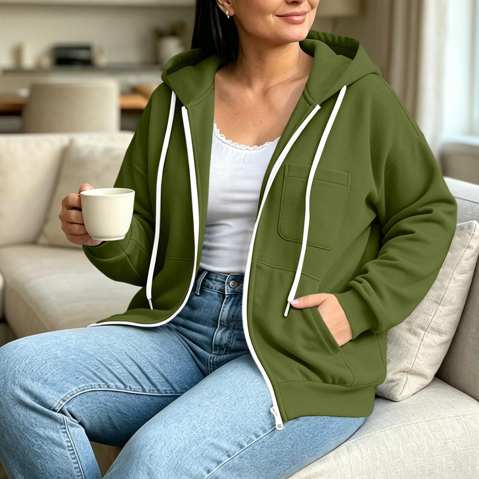 Hoodie Damen Oversize Sweatjacke mit Kapuze Sweatshirt Große Größen