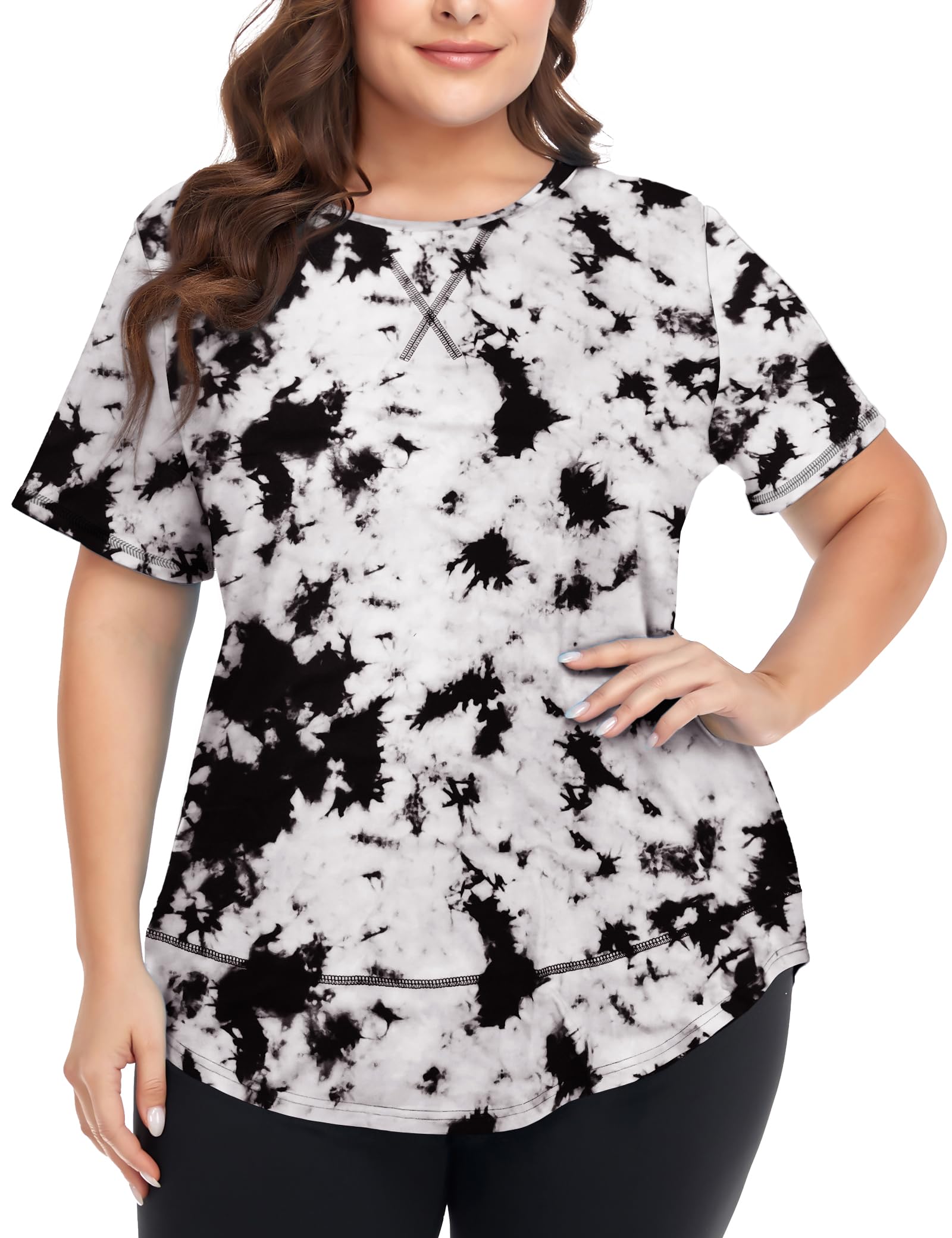 COOTRY Plus Size Workout Tops for Women Short Sleeve Athletic Yoga Shirts