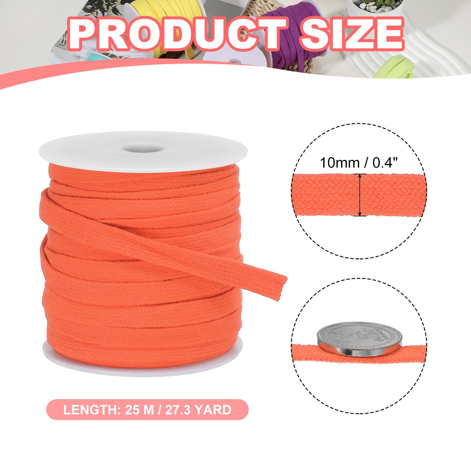 PATIKIL Flat Drawstring Cord 10mm x 27 Yd - Image 2