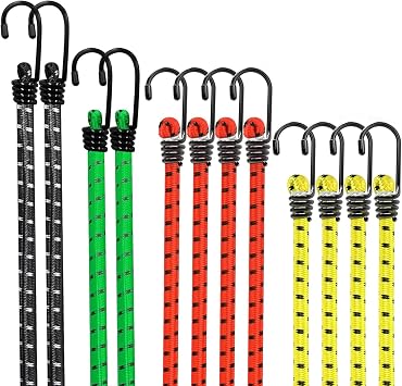 Bungee Cords with Hooks Heavy Duty 35kg   12 Pack Elastic Tie Down Straps for Tarps, Trailers, Bikes, Camping, Garden & Home Organisation
