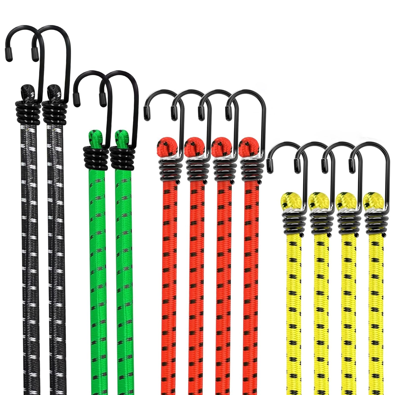Bungee Cords with Hooks Heavy Duty 35kg – 12 Pack Elastic Tie Down Straps for Tarps, Trailers, Bikes, Camping, Garden & Home Organisation
