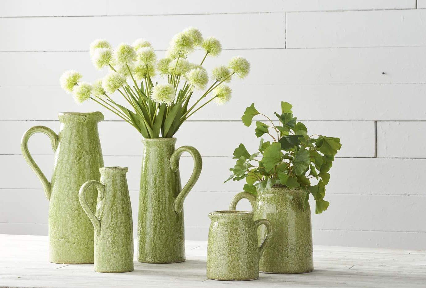 K&K Interiors 10840F Green, Set of 2 Crackle Glazed Terracotta Pitchers (Grad Sizes)