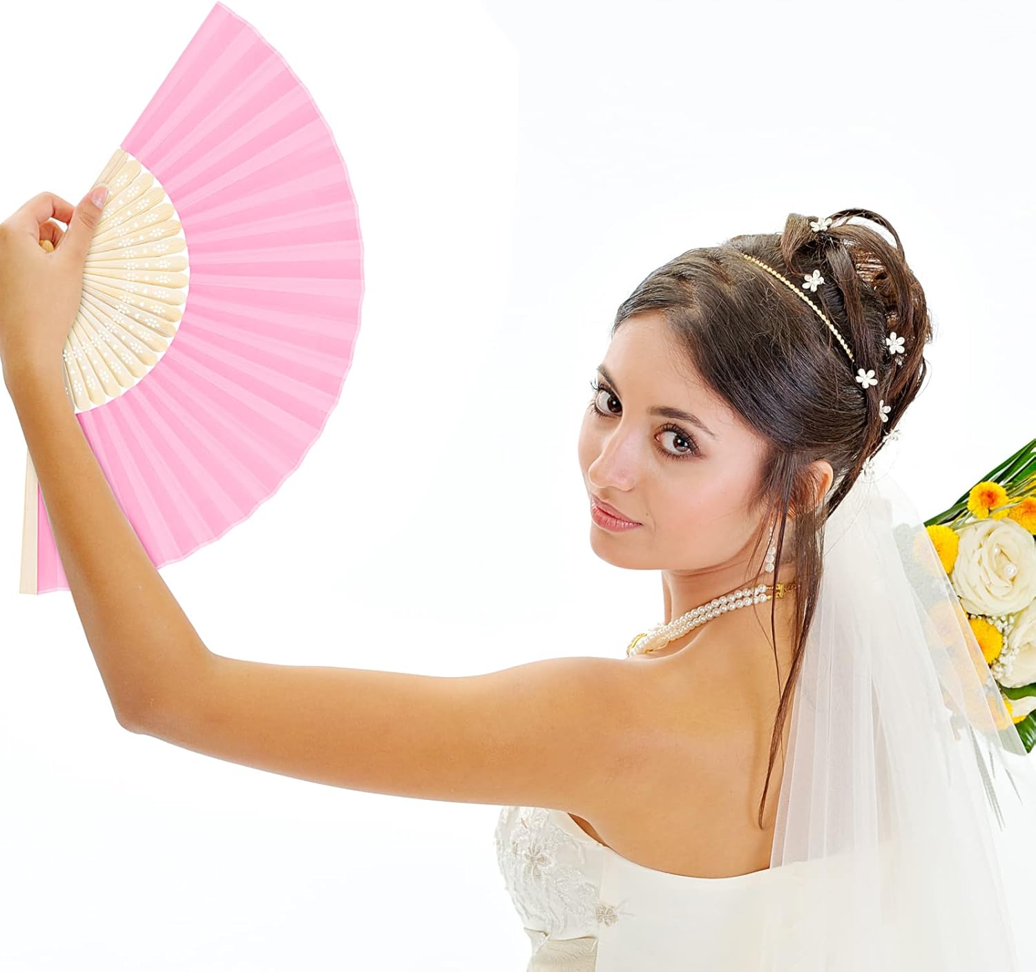 Aodaer 36 Pieces Silk Folding Fans with Fabric Sleeve Bamboo Folded Fans Handheld Folding Fans Decoration Fans for Wedding, Bridal Shower, Home Decoration, Multicolor