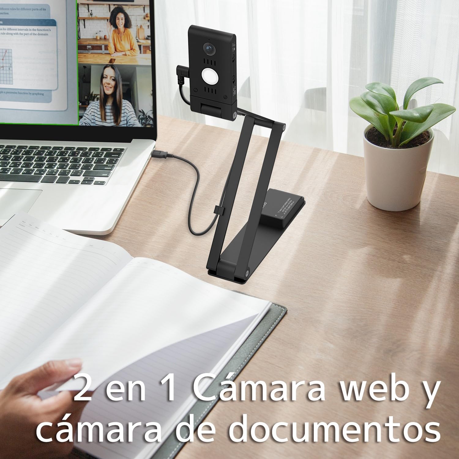 Innex DC500 USB 4K Cámara de Documentos, Webcam y Escáner 3 en 1 de 16MP | Micrófono con Cancelación de Ruido, Enfoque Automático dual, LED, OCR para educación a distancia en Win/Mac/Chromebook