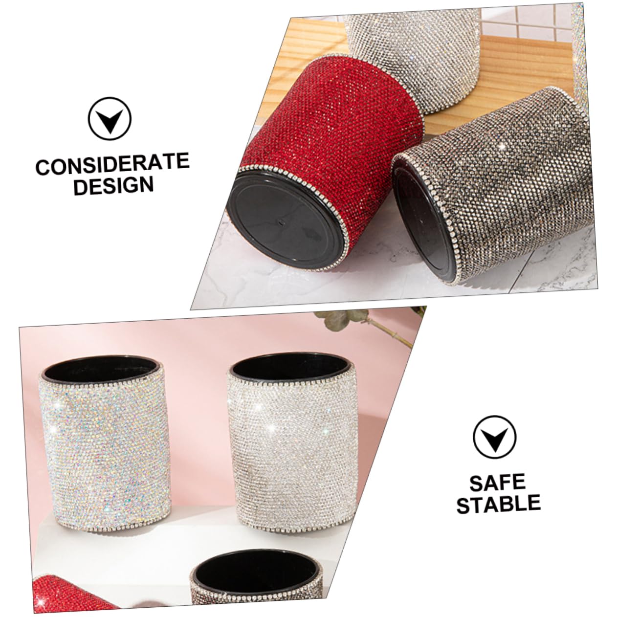 Portalápices de Escritorio Rojo Gemas de Imitación para Guardar Bolígrafos
