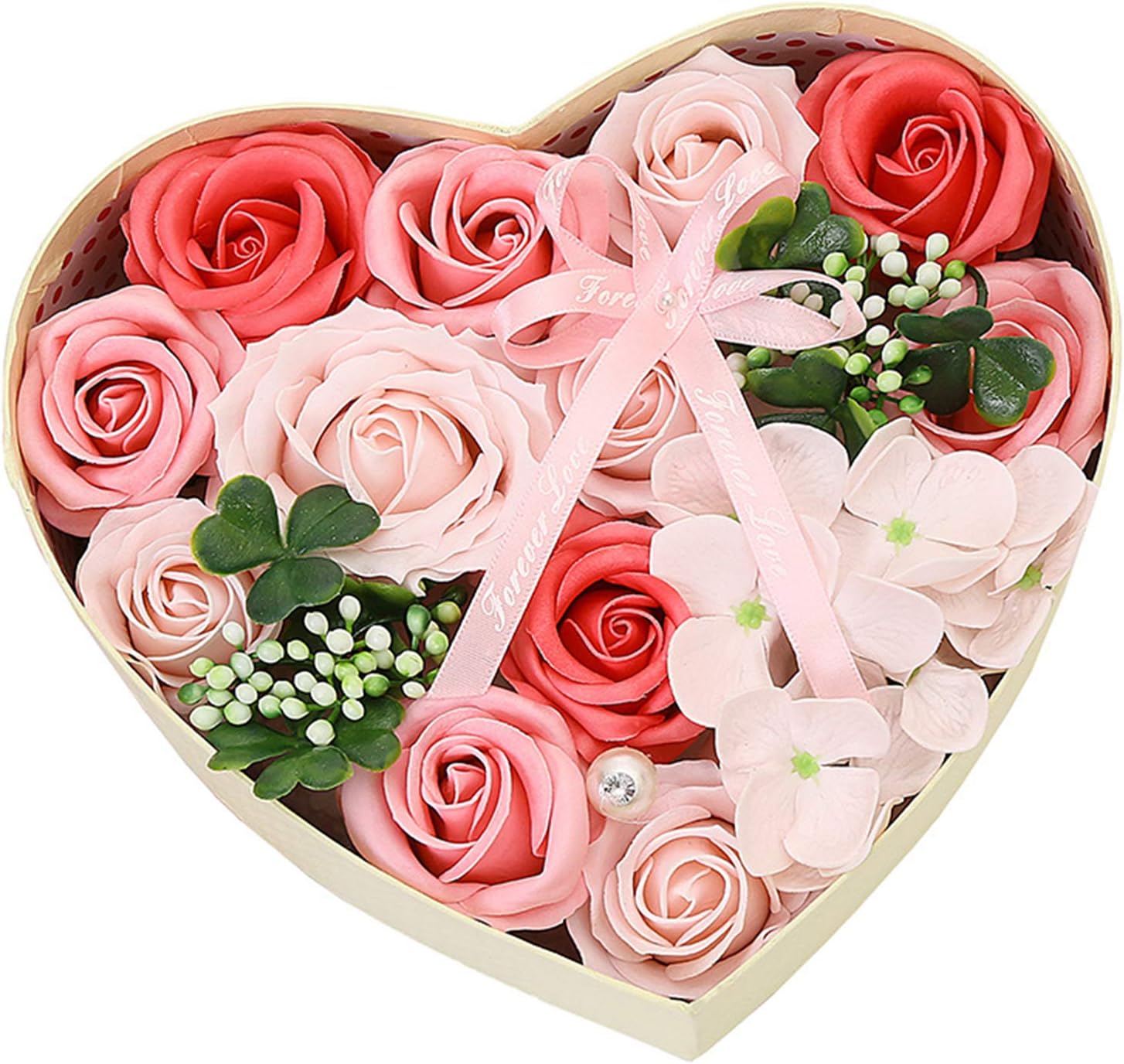 Forever Roses,Soap Fresh Fake Flower Heart-Shaped Rose Gift Box Mother's Anniversary Wedding Valentine's Day Birthday Gifts for Mom Wife Girls Pink